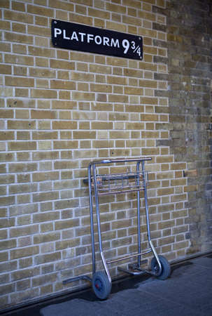 Platform 9 and Three Quarters at Kings Cross Station in London の写真素材