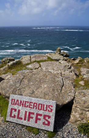 Dangerous Cliffs at Lands End in Cornwallの写真素材