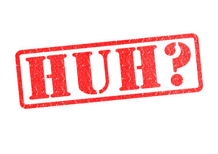 HUH? Rubber Stamp over a white background.の写真素材