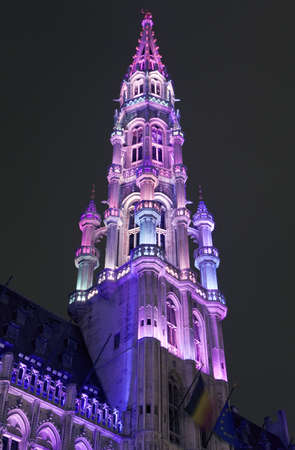 Looking up at the tower of Brussels City Hall  Hotel de Ville  in Belgium のeditorial素材