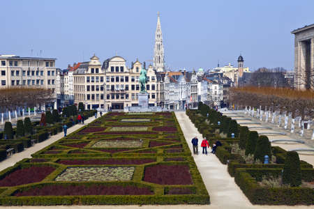 The magnificent view from the Mont des Arts in Brussels   The view takes in sights including Brussels City Hall and the Basilica of the Sacred Heart のeditorial素材