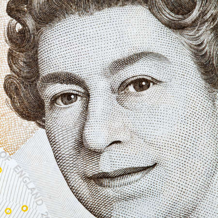 Close-up of the Queen on an English Banknote.の写真素材