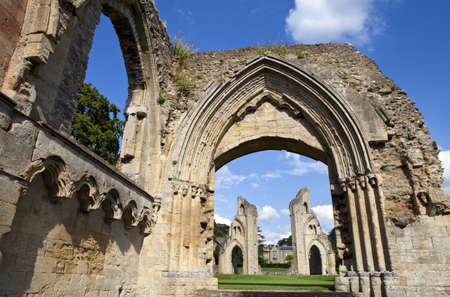The historic ruins of Glastonbury Abbey in Somerset, England の写真素材