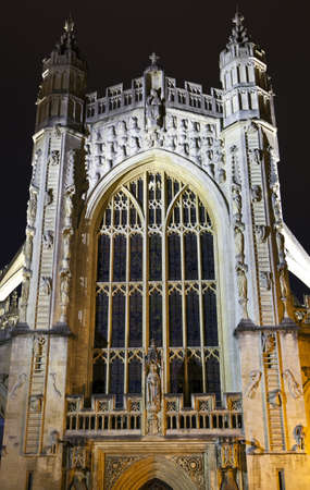 The historic Bath Abbey at night の写真素材