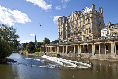 Pulteney Weir on the river Avon in Bath, Somerset の写真素材
