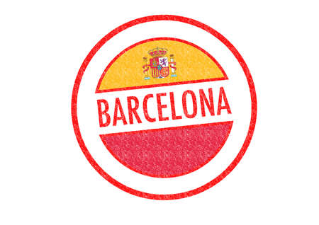 Passport-style BARCELONA rubber stamp over a white background.の写真素材
