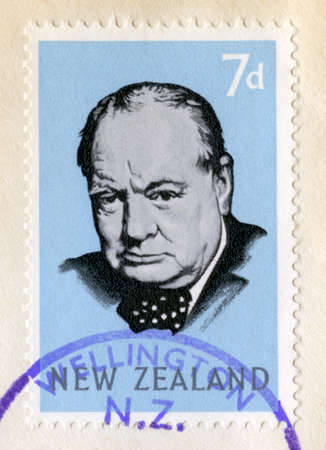 NEW ZEALAND - CIRCA 1965: A vintage New Zealand postage stamp celebrating the life of Sir Winston...
