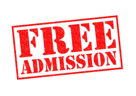 FREE ADMISSION red Rubber Stamp over a white background.の写真素材