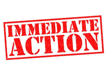 IMMEDIATE ACTION red Rubber Stamp over a white background.の写真素材