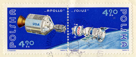 POLAND - CIRCA 1975: Vintage Polish Postage Stamps celebrating the Soyuz Space Mission.  It was the...