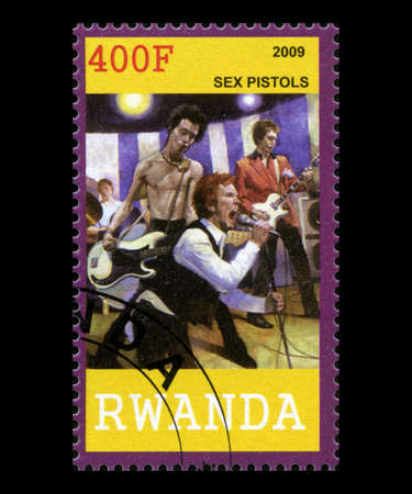 RWANDA, AFRICA - CIRCA 2009: A postage stamp from Rwanda of legendary band 'Sex Pistols', circa 2009.のeditorial素材