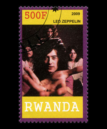 RWANDA, AFRICA - CIRCA 2009: A postage stamp from Rwanda of legendary band 'Led Zeppelin', circa 2009.のeditorial素材
