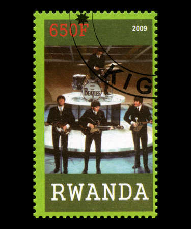 RWANDA, AFRICA - CIRCA 2009: A postage stamp from Rwanda portraying an image of The Beatles, circa 2009.のeditorial素材
