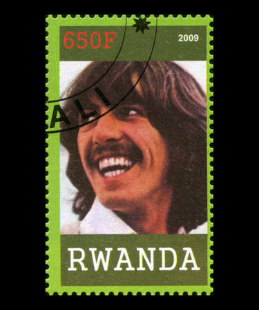 RWANDA, AFRICA - CIRCA 2009: A postage stamp from Rwanda portraying an image of George Harrison of The Beatles, circa 2009.のeditorial素材