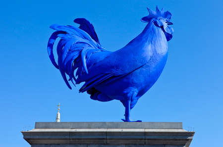 The Blue Cockerel on the fourth plinth in Trafalgar Square in London の写真素材