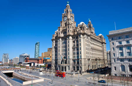 The historic Royal Liver Building situated on Pier Head in Liverpool, England.のeditorial素材