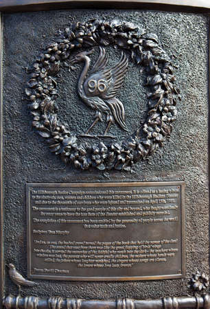 A Memorial in Liverpool City Centre, dedicated to the 96 victims who lost their lives during the Hillsborough stadium disaster in 1989.のeditorial素材