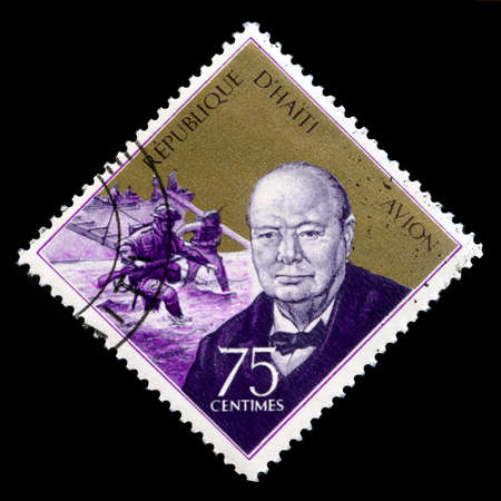 HAITI, CIRCA 1969: A vintage Postage stamp from Haiti displaying a portrait British Ex Prime Minister Sir Winston Churchill, circa 1969.のeditorial素材