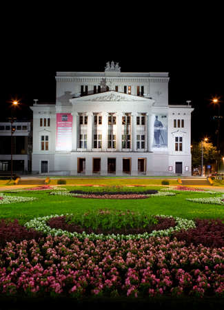 The beautiful Latvian National Opera House at night, in Riga のeditorial素材
