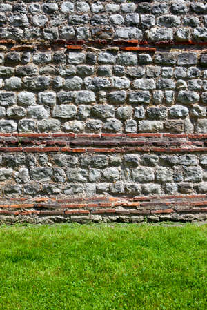 Close up detail of London Wall which was a defensive structure first built by the Romans around the centre of London.の写真素材