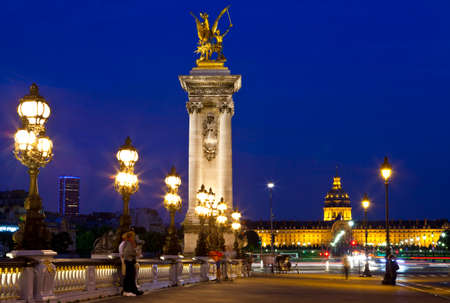 PARIS, FRANCE - AUGUST 6TH 2014: The view on Pont Alexandre III looking towards Les Invalides in Paris on 6th August 2014.のeditorial素材