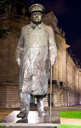 A statue of former British Prime Minister Sir Winston Churchill, situated outside the Petit Palais in Paris, France.のeditorial素材