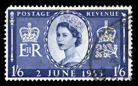 UNITED KINGDOM, CIRCA 1953: A vintage British postage stamp celebrating the Coronation of Queen...