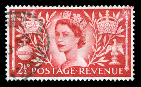 UNITED KINGDOM, CIRCA 1953: A vintage British postage stamp celebrating the Coronation of Queen...