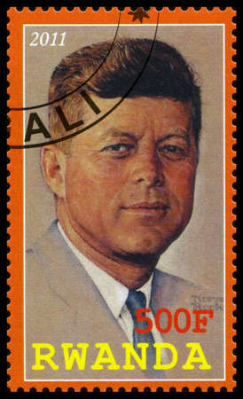 RWANDA - CIRCA 2011: A used postage stamp from Rwanda depicting an image of John. F. Kennedy (35th...