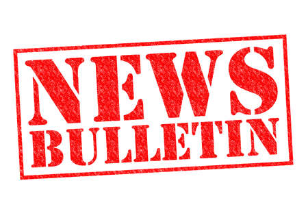NEWS BULLETIN red Rubber Stamp over a white background.の写真素材