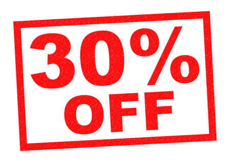 30% OFF red Rubber Stamp over a white background.の写真素材