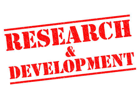 RESEARCH AND DEVELOPMENT red Rubber Stamp over a white background.の写真素材