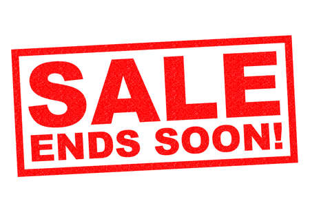 SALE ENDS SOON! red Rubber Stamp over a white background.の写真素材