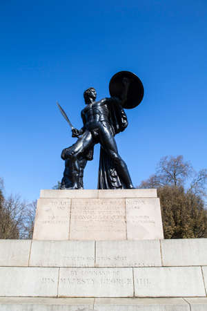 The magnificent Wellington Monument in Hyde Park, London.  The monument is to commemorate Arthur Wellesley, the first Duke of Wellington and his successful campaigns in the Peninsular War and Napoleonic Wars.の写真素材