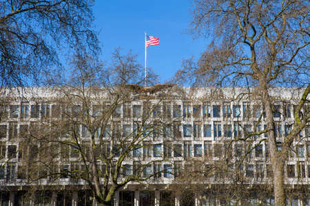 LONDON, UK - APRIL 14TH 2015: A view of the Embassy of the United States of America, situated on Grosvenor Square in London on 14th April 2015.のeditorial素材