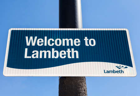 LONDON, UK - APRIL 14TH 2015: A Welcome to Lambeth sign on a pedestrian pathway in London on 14th April 2015.のeditorial素材