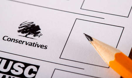 LONDON, UK - MAY 7TH 2015: The Conservative Party on a UK Ballot Paper for a General Election, on...