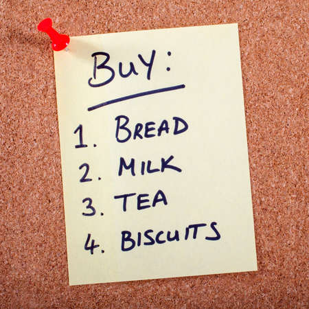A Shopping List pinned to a Noticeboard.
