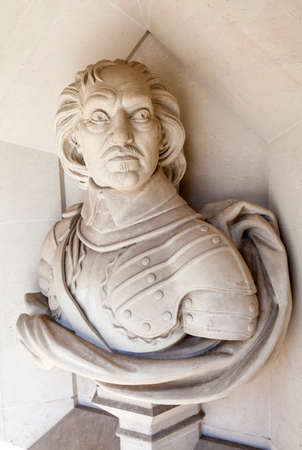 A sculpture of famous Englishman Oliver Cromwell situated outside Guildhall Art Gallery in London.のeditorial素材