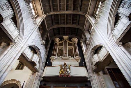 An interior view of the historic All-Hallows-by-the-Tower church in London.のeditorial素材