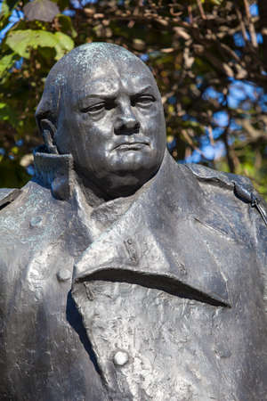 A close-up shot of the Sir Winston Churchill statue in Westminster, London.のeditorial素材