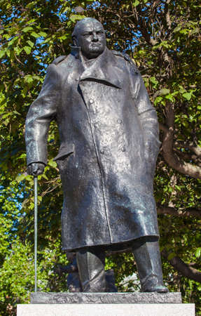A close-up shot of the Sir Winston Churchill statue in Westminster, London.のeditorial素材