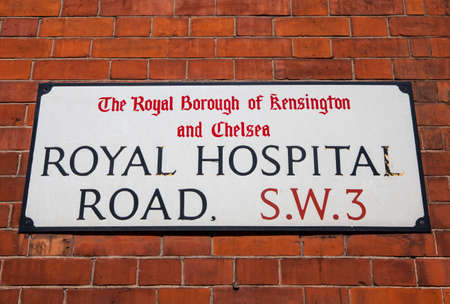LONDON, UK - JULY 10TH 2015: A street sign for Royal Hospital Road in Chelsea, London on 10th July 2015.のeditorial素材