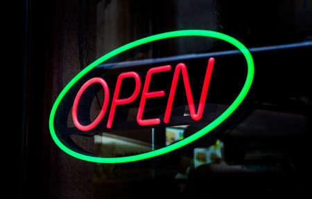 An Open sign in a shop.