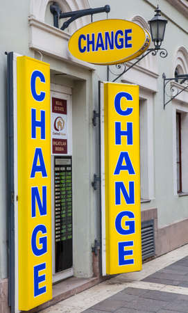 A currency exchange shop in a European country.のeditorial素材