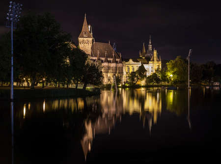 Vajdahunyad Castle in Budapest at night.のeditorial素材