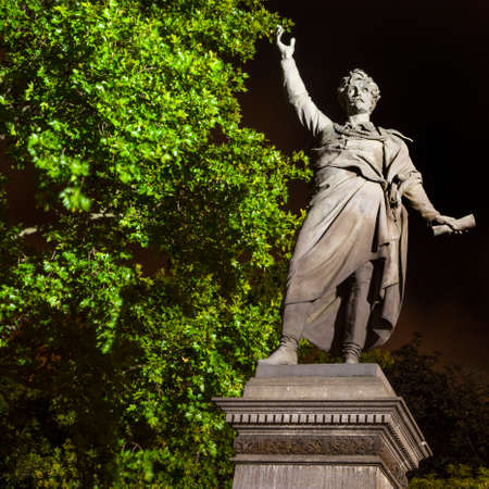 A statue of famous Hungarian Poet, Sandor Petofi in Budapest, Hungary.のeditorial素材