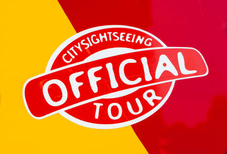 A close-up of the Official City Sightseeing Tour sign on a sightseeing bus.の写真素材
