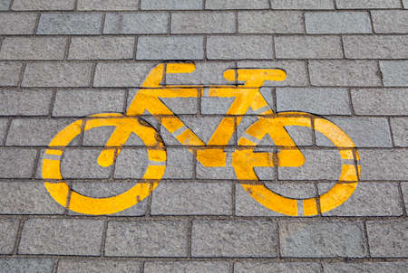A cycle lane symbol in Budapest, Hungary.の写真素材