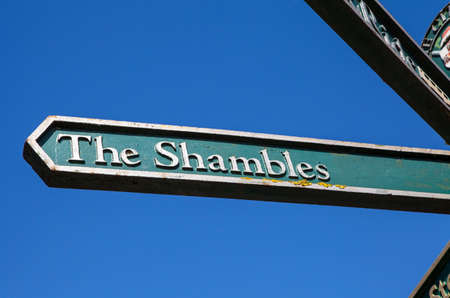 A signpost pointing to the direction of The Sahmbles in York, England.の写真素材